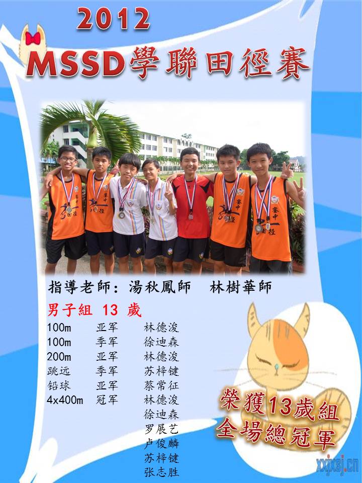 MSSD学联田径赛，本校夺得男子13岁及女子18岁组冠军